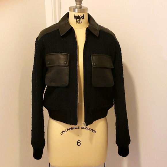 T by Alexander Wang Jackets & Blazers - T by Alexander Wang Tweed Bomber leather trim